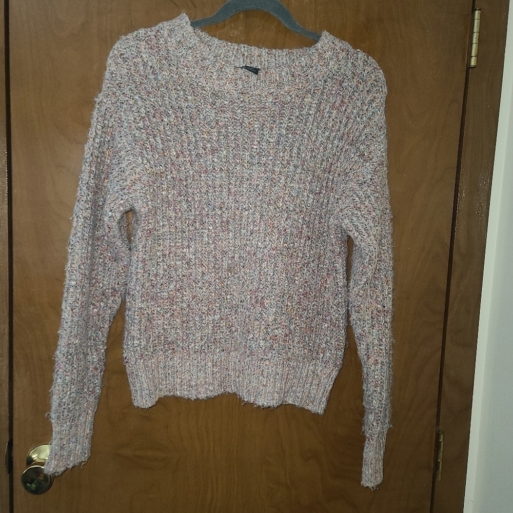 SOMETHING Navy Womens Grey Filigree Slouchy Crewneck Sweater, Sz XXS